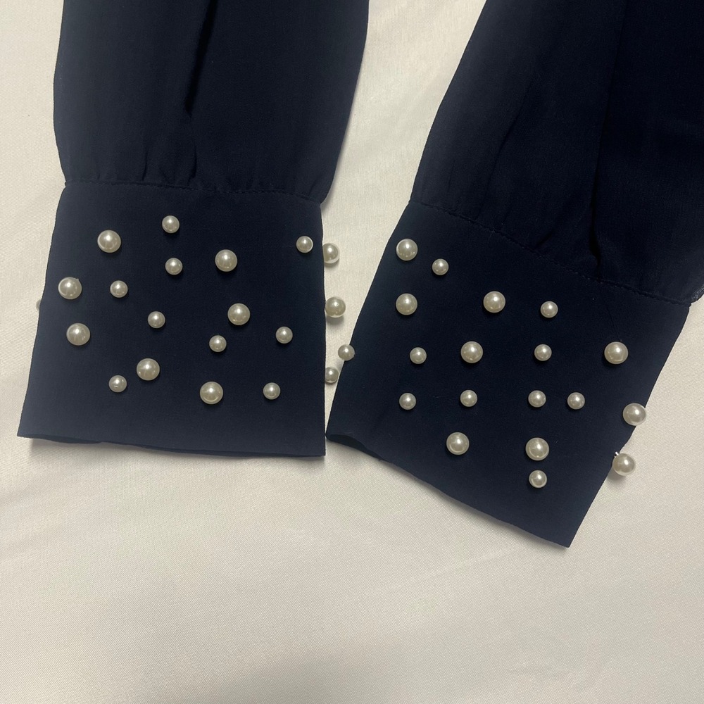 NEW! Karl Lagerfeld Navy Blue Pearl Sleeve Dress Size 14 NWT - Picture 7 of 8